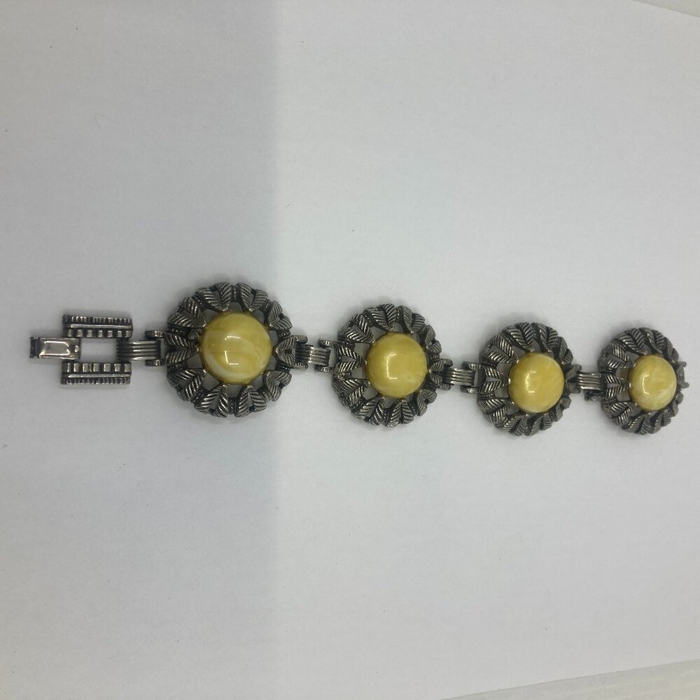 VTG '50 SELRO SELINI lucite cabochon yellow retro rockabilly daisy bracelet
